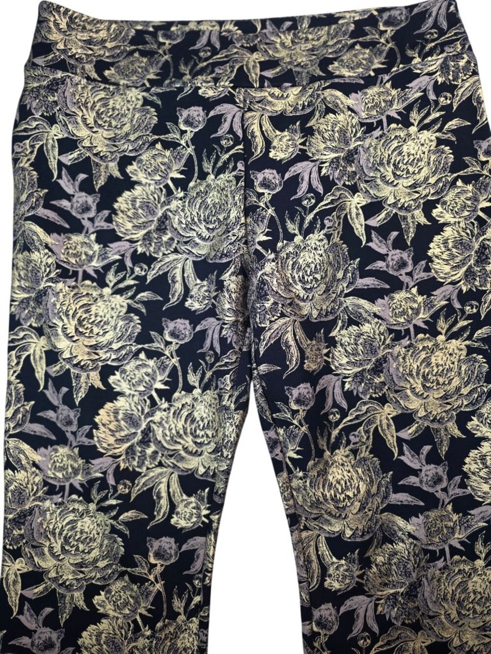 Soft Surroundings Black & Gold Floral Print Stretch Pants XL Made In China